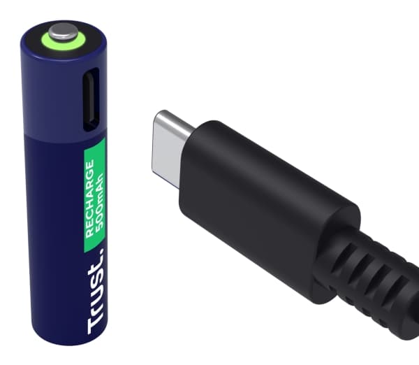 Trust - Batteri - USB-C + batteri 2 x AAA - (ladbare) - 500 mAh - blå