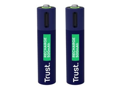 Trust 25585, Uppladdningsbart batteri, AAA, 2 st, 500 mAh, 1 h, Kortslutning