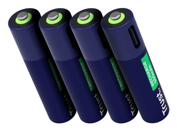 Trust 25671, Oppladbart batteri, AAA, 4 stykker, 500 mAh, 1 timer, Kortslutning