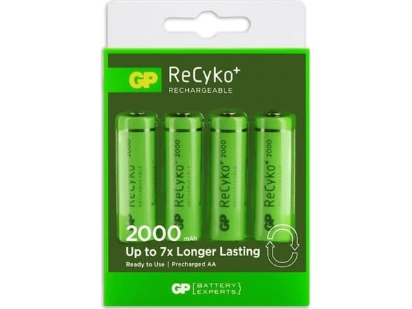 GP Batteries ReCyko, Oppladbart batteri, AA, Nikkelmetallhydrid (NiMH), 1,2 V, 4 stykker, 2000 mAh