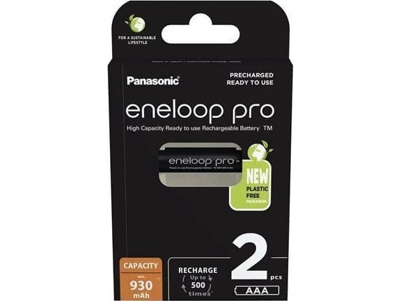 Panasonic 930mAh, 1.2V, Oppladbart batteri, AAA, 1,2 V, 2 stykker, 930 mAh, Sort