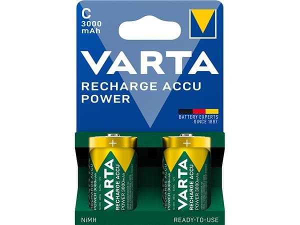 Varta 56714 101 412, Oppladbart batteri, C, Nikkelmetallhydrid (NiMH), 1,2 V, 2 stykker, 3000 mAh