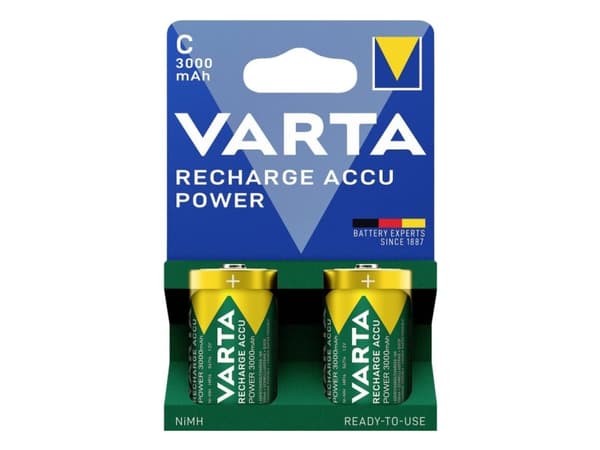 Varta 56714 101 412, Oppladbart batteri, C, Nikkelmetallhydrid (NiMH), 1,2 V, 2 stykker, 3000 mAh