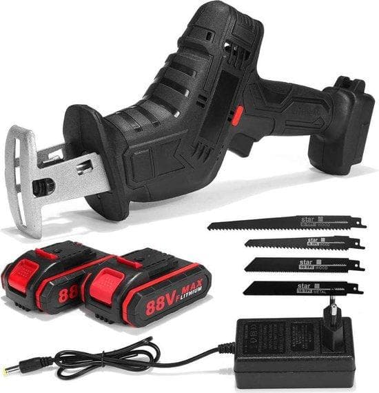 RECOUNT SAW Inkl. Fall + 2x batteri + sågblad | Fungerar på batteri | 88V | För trä/metall/PVC | Helt set