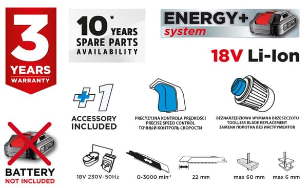 Energy+ 18V Li-Ion akku stempelsav, uden batteri