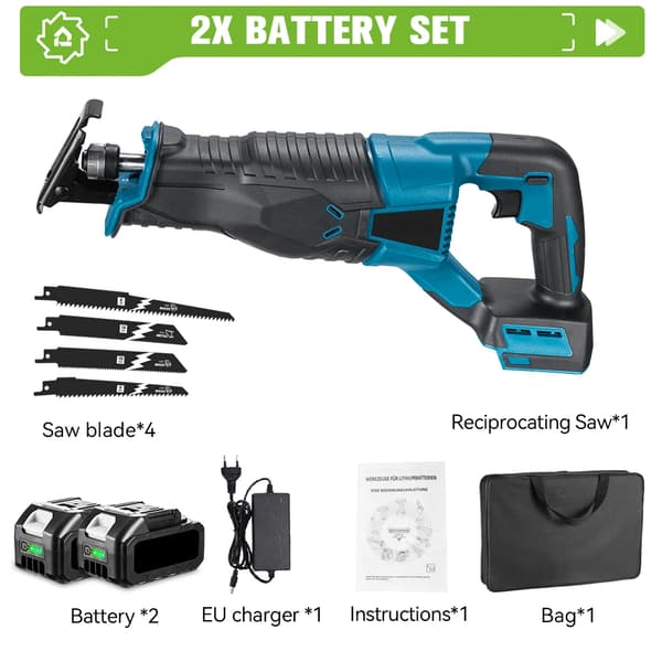 Elektrisk Sticksåg, 3000W Effekt, 10000 SPM Slaghastighet,2 Batteris EU -kontakt