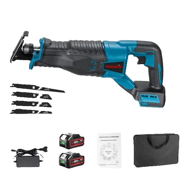 Elektrisk reciproksav, 3000W effekt, genopladelig og bærbar., 2 Batteri EU-stik