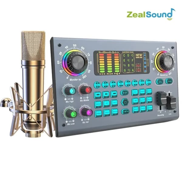 Professionelt Podcast Udstyr Bundle, 48V XLR Mikrofon, Alsidige Lyd Effekter,Grå