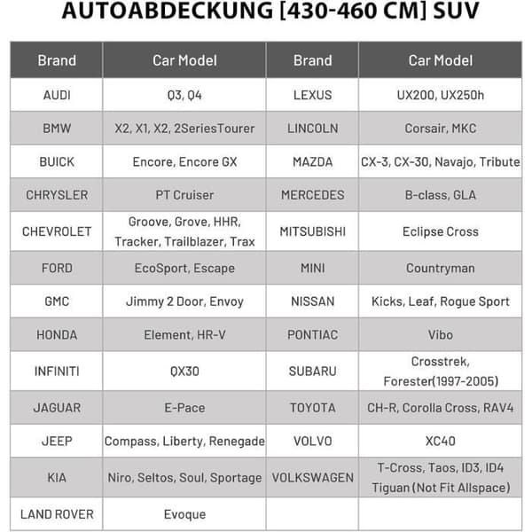 Bilsynskydd - FAVOTO - Kompakt SUV - Vattentät - Bomull - 465x185x160cm
