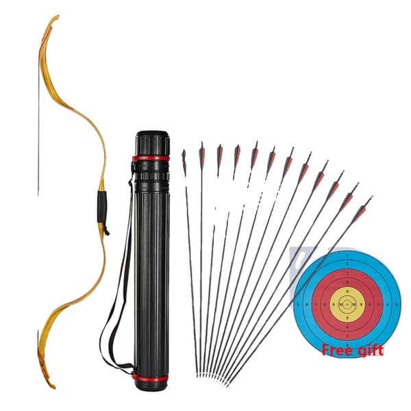 Ungdoms Recurve Bue, Traditionelt Design, Nedtagelig Funktion, Gul Rød-b Pilholder