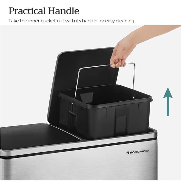 Avfallsfack med 2 fack - 2 x 30 l -Waste -bricka - Metallpedal Bin - Plast innerskål - med vikningslock och handtag - mjukt nära