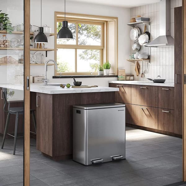 Avfallsfack med 2 fack - 2 x 30 l -Waste -bricka - Metallpedal Bin - Plast innerskål - med vikningslock och handtag - mjukt nära