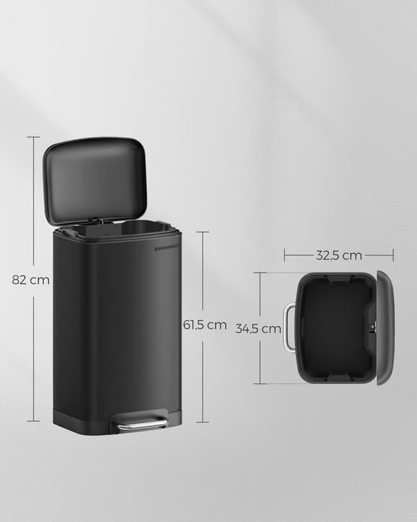 Avfallsbink - 30 liter - stålpedal hink - med inre låda och lock - mjukt nära