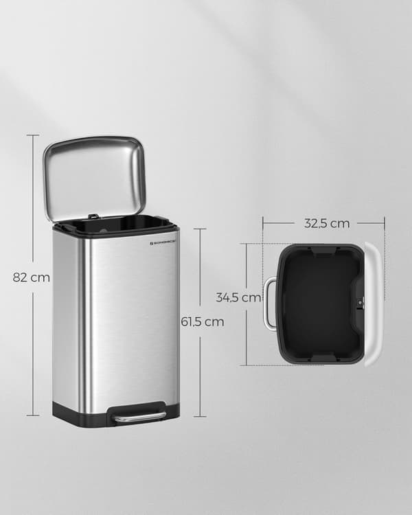 Avfallsbink - 30 liter - stålpedal hink - med inre låda och lock - mjukt nära