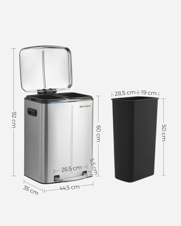 Jäteastia - 40 l - 2 osastolla - 2 x 20 l - metallipolkimia - muovinen sisäkauha