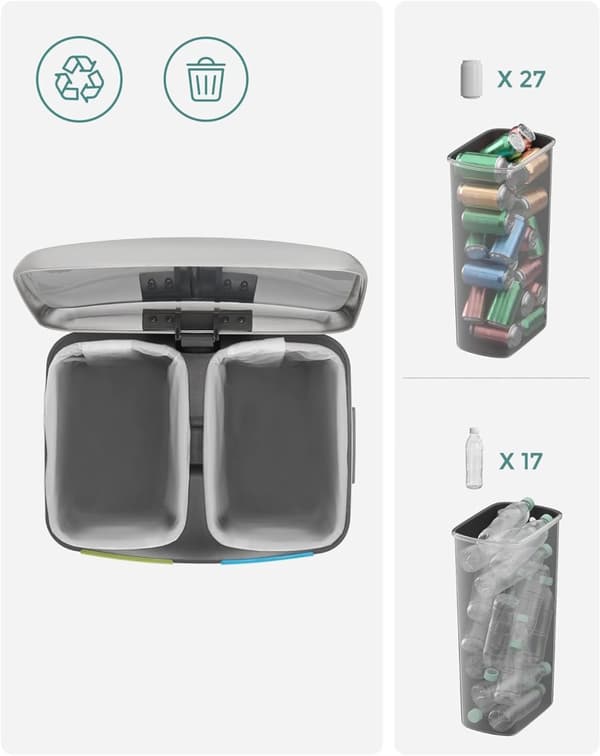 Jäteastia - 40 l - 2 osastolla - 2 x 20 l - metallipolkimia - muovinen sisäkauha