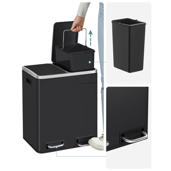30 l - skraldespand - affaldsseparation - affaldsseparationssystemer - med 2 indre spande - pedalspand