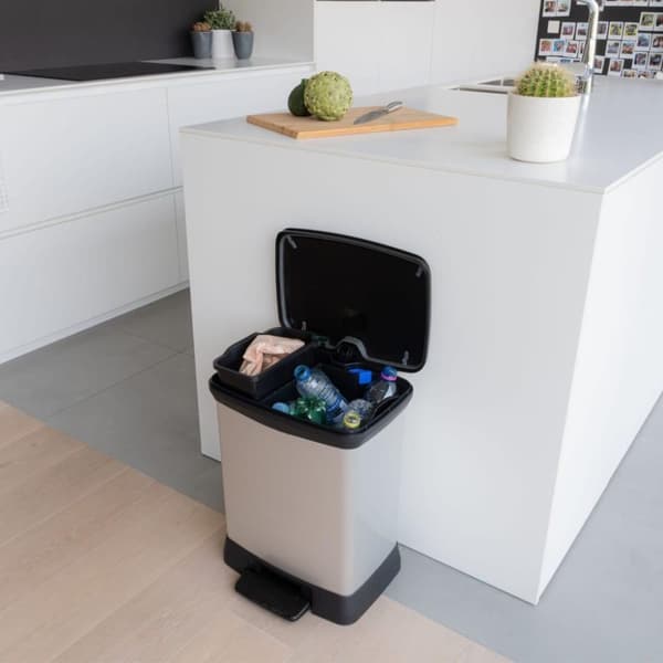 Curver Dobbel pedalbøtte Deco 10L+18L sølv
