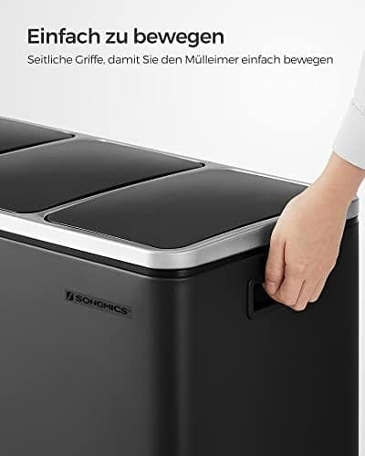 SONGMICS genbrugsspand, 3 x 18 L tredobbelt køkken, 3-rums pedalbeholder, sort