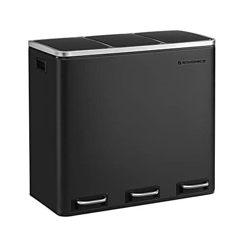 SONGMICS genbrugsspand, 3 x 18 L tredobbelt køkken, 3-rums pedalbeholder, sort