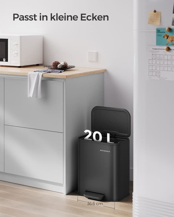 Køkkenaffaldsspand, 20 Liters Affaldsspand med Låg, med Inderspand, Sort Blæk