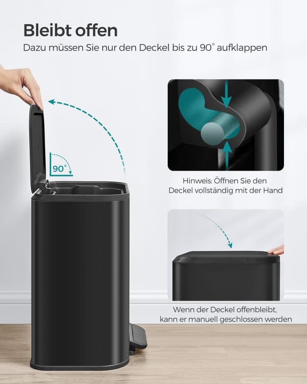 Køkkenaffaldsspand, 20 Liters Affaldsspand med Låg, med Inderspand, Sort Blæk