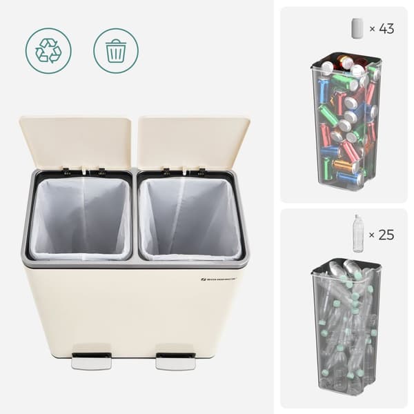 Kahden Hengen Huone 2 X 30 L Roskakori, 2 Roskapussia, Metalliset Jalkapolkimet, Kerma
