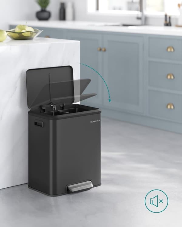 Soptunna Sorterare 2 X 15 L med Lock, Rostfritt Stål, Lufttät, Plastflaska, Kraftig
