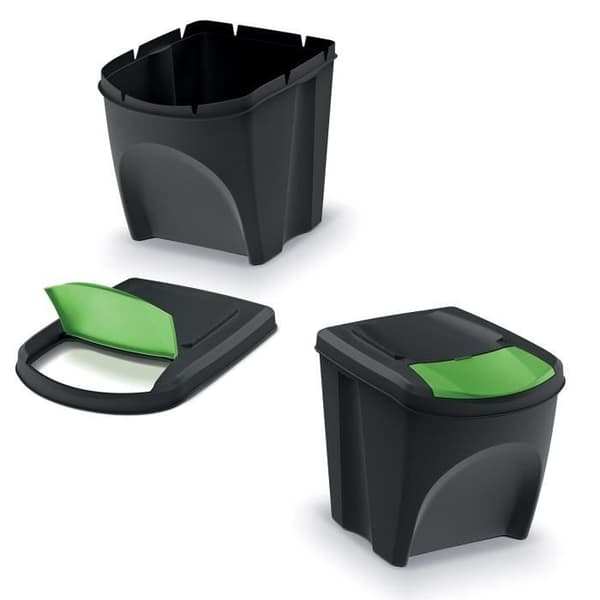 Keden Sortibox 3x25L återvinningskärl set svart