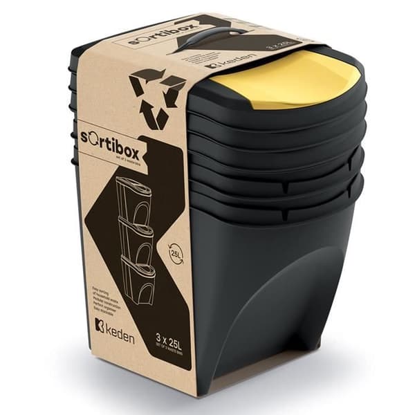 Keden Sortibox 3x25L återvinningskärl set svart
