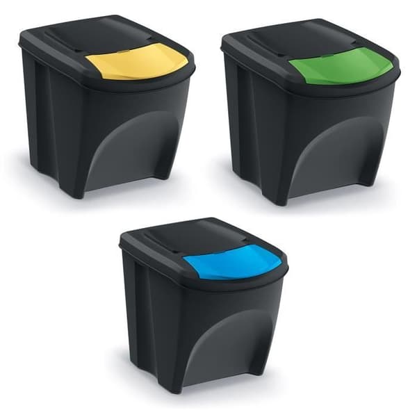 Keden Sortibox 3x25L återvinningskärl set svart