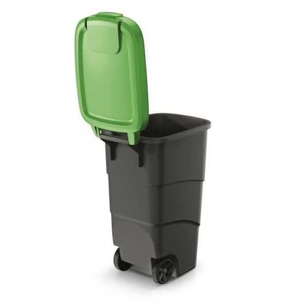 Papperskorgen med hjul och lock Keden Wheeler 90L Universal plastbehållare (grön)