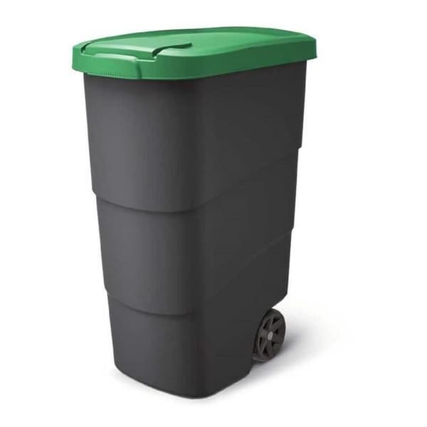 Papperskorgen med hjul och lock Keden Wheeler 90L Universal plastbehållare (grön)