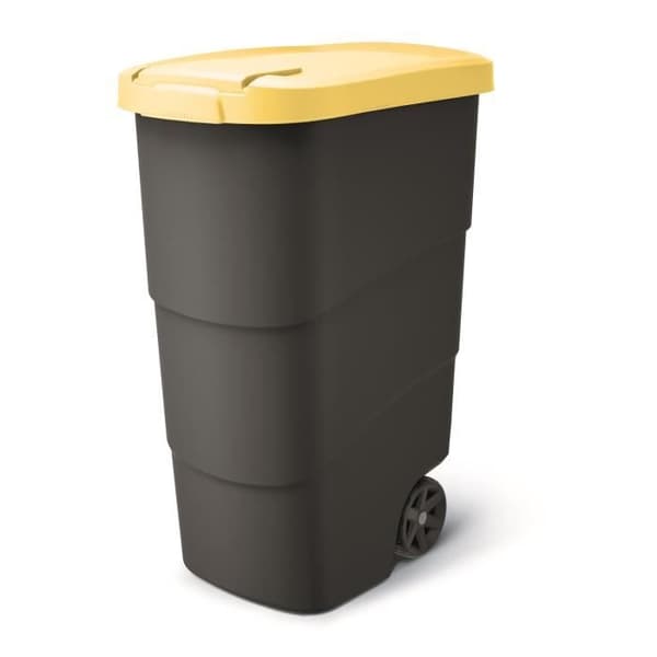 Papperskorgen med hjul och lock Keden Wheeler 90L universalplast (gul)