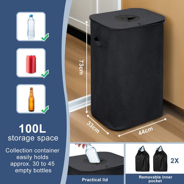 ?tervinningstunna 100L k?ksbeh?llare med lock, beh?llare med 2 svarta transportp?sar
