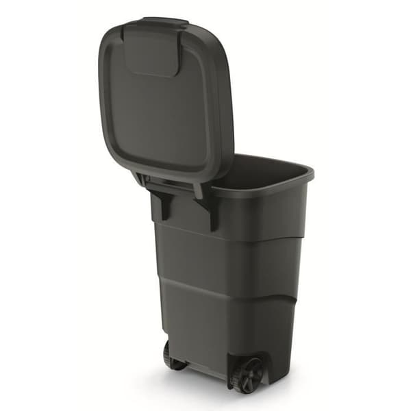 Papperskorgen med hjul och lock Keden Wheeler 95L Universal plastbehållare (svart)