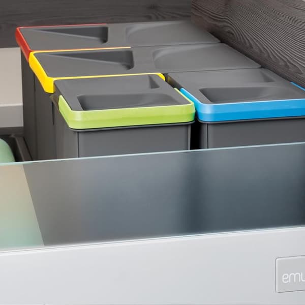 Emuca Recycle kökslådor, Höjd 216, 1x12, Antracitgrå plast, Plast.