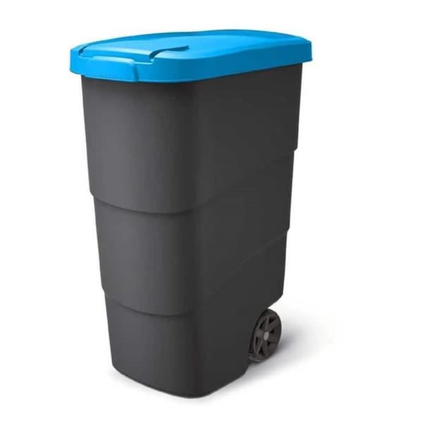 Papperskorgen med hjul och lock Keden Wheeler 90L Universal plastbehållare (blå)