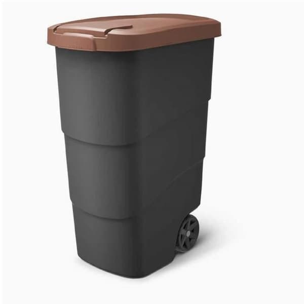 Papperskorgen med hjul och lock Keden Wheeler 90L Universal plastbehållare (brun)