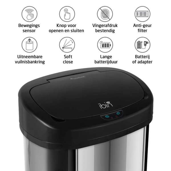 TurboTronic SB68 Papperskorg med sensor – 68 liter – Svart/Rostfritt