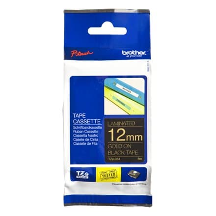 BROTHER P-Touch TZE-334 gold on black 12mm
