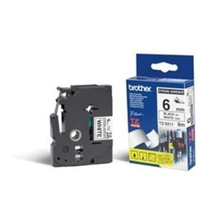 BROTHER P-Touch TZE-S211 black on white 6mm extra gluey