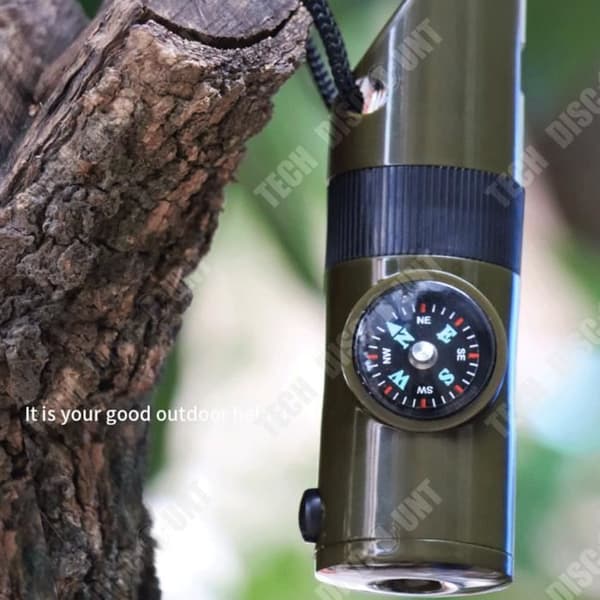 TD® Outdoor Sju-i-ett multifunktionell Whistle Survival Whistle Rescue Whistle med LED-ljustermometer Kompass 7:e