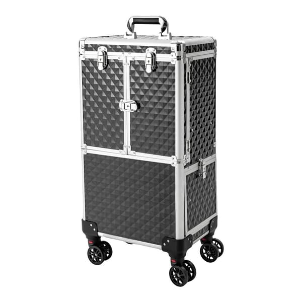 Professionel Makeup Artist Taske, Stor Kapacitet Opbevaring, Justerbart Trolley Håndtag,sort