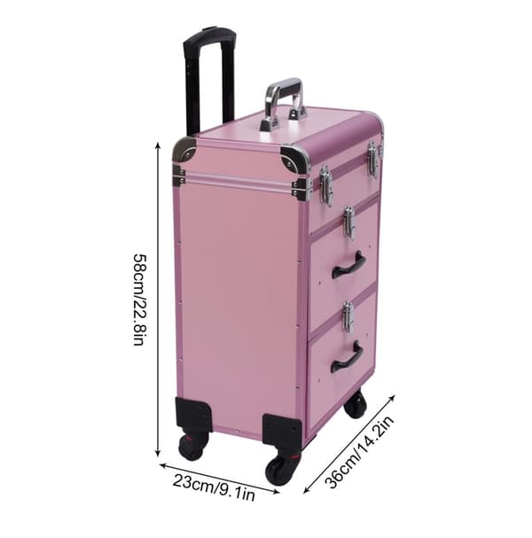 Professionell Makeupväska på hjul, 3 lager, Maximal belastning 50 kg,Rosa