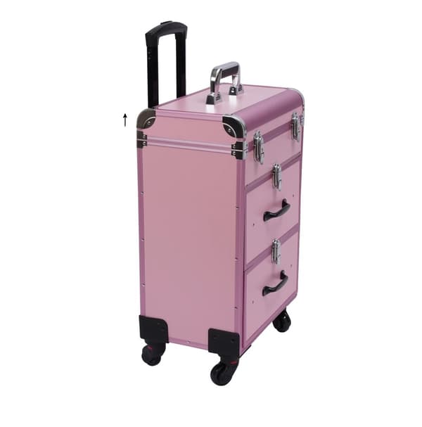 Professionell Makeupväska på hjul, 3 lager, Maximal belastning 50 kg,Rosa