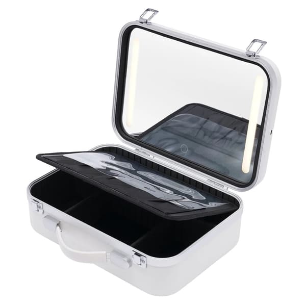 Makeup Organizer Case, Tre-färgers dimbar belysning, Stor kapacitet,Rosa