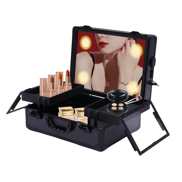 Makeupväska, LED-lampor, stor kapacitet, bärbar design,svart