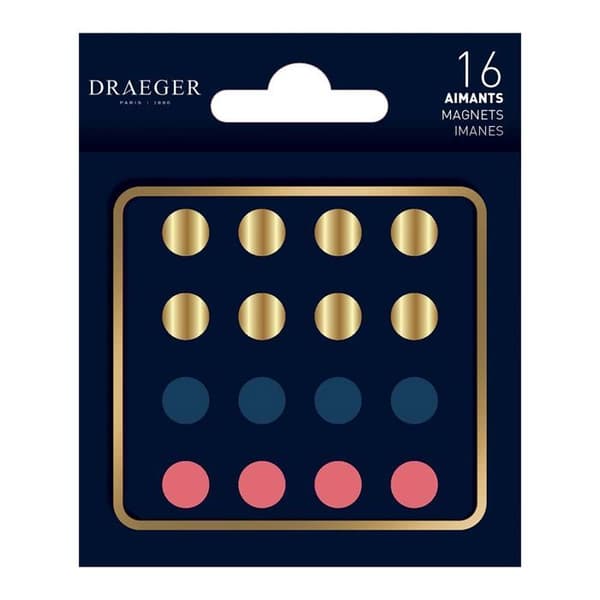 Magnet - Draeger Paris - Set om 16 - Guld, Blå, Rosa - 1 cm i diameter - Kontorsmaterial