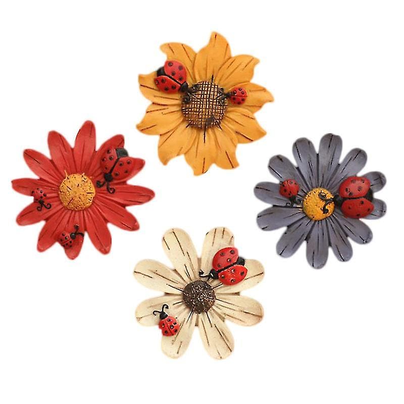 4 Pcs Flower Fridge Magnets Refrigerator Stickers Beautiful Flowers Resin Stickers Colorful Garden Fence Door Wall Decals Random Style